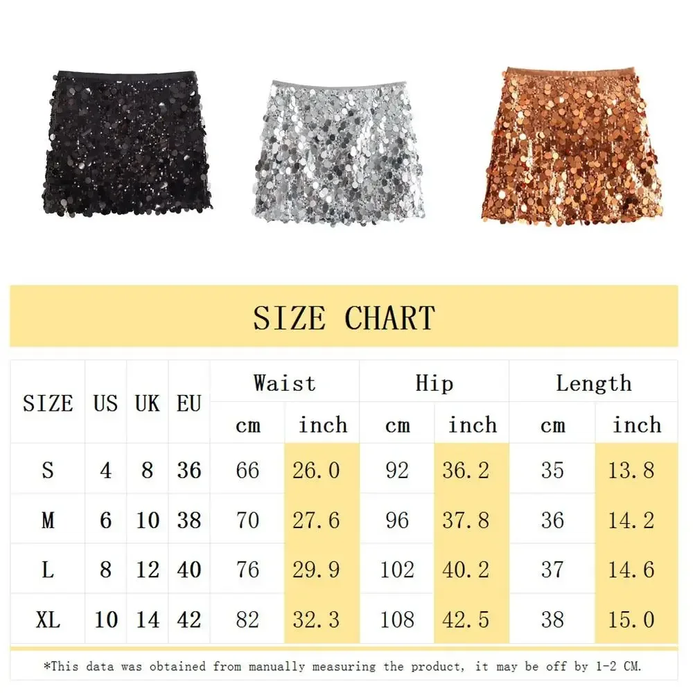 Chic High Waist Sequin Mini Skirt Side Zipper Shining Sequin Club Skirt A-Line Solid Color Short Skirt Party Wear