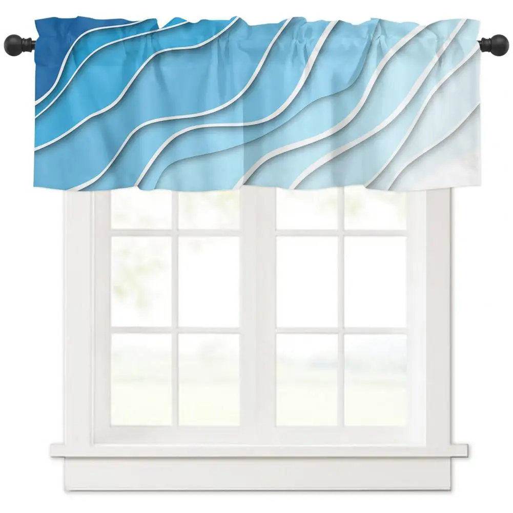 Crinkle Effect Valance Contrast Color Valance Ocean Wave Gradient Window Curtain Valance Decorative Sunshade for Kitchen