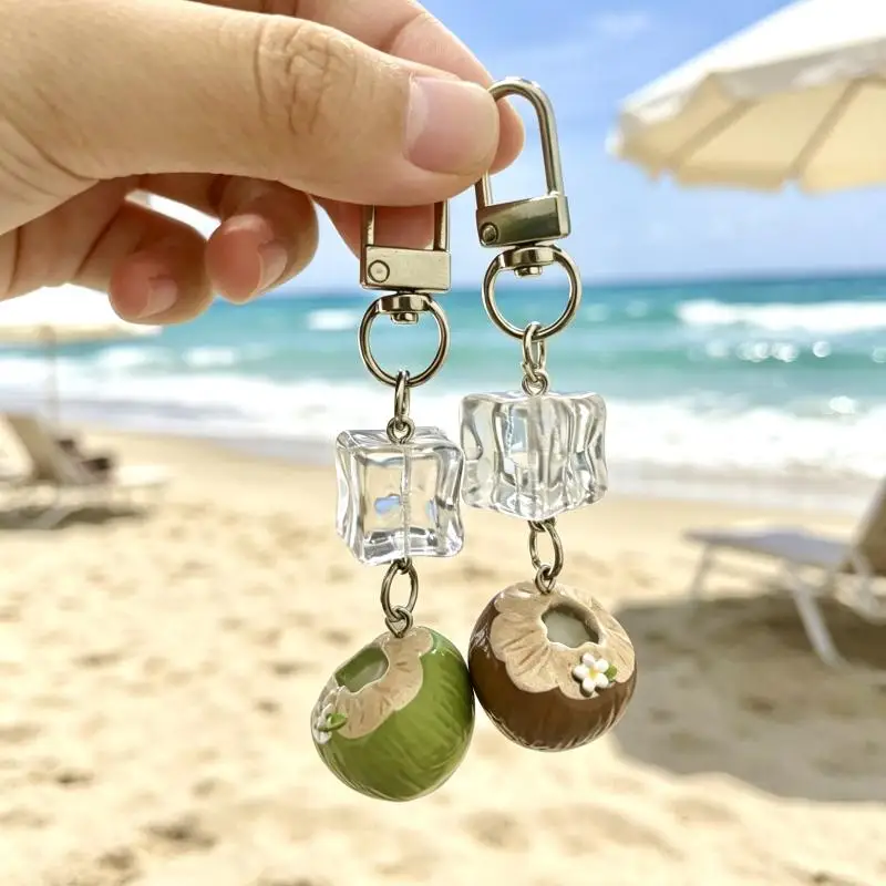 Cute 3D Imitation Coconut Keychain With Silver Engraved Heart Tag Perfect For Bag Decor And Summer Gifts