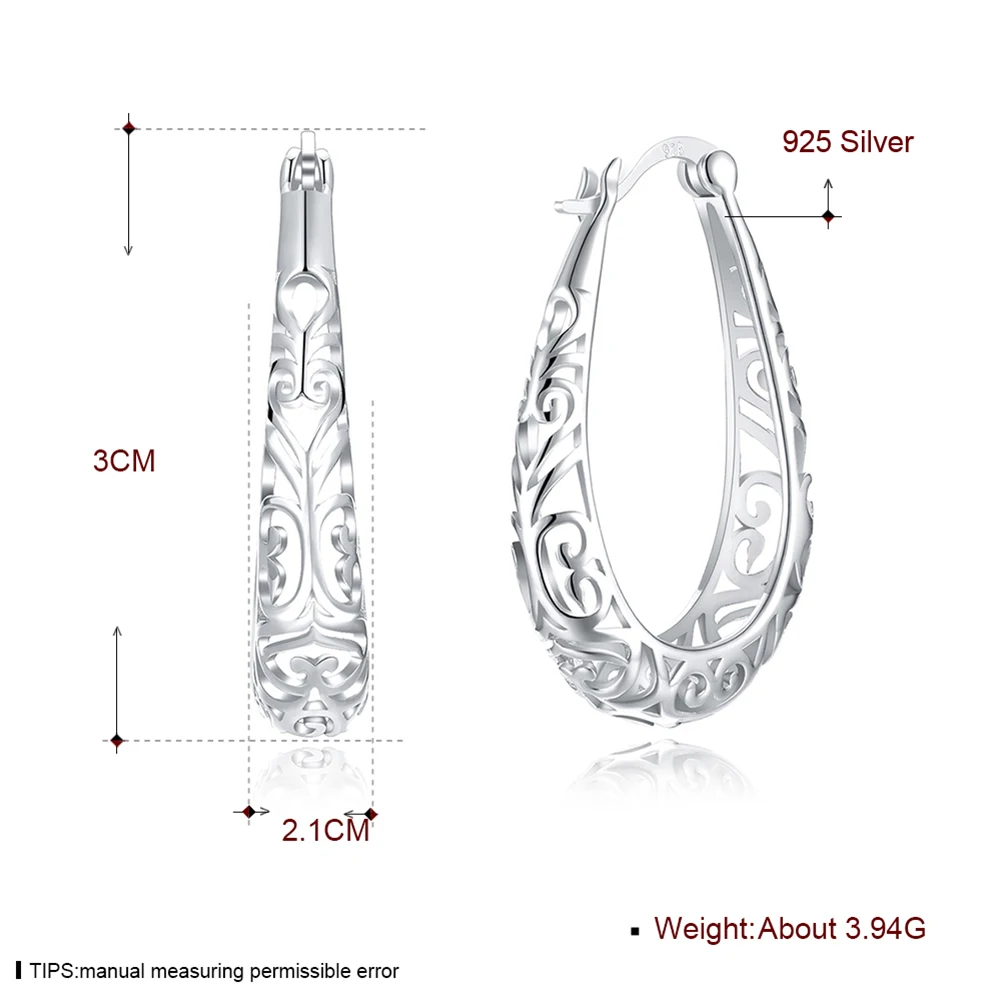 

925 Sterling Silver Earrings For Women Hollow Heart Oval Dangle Earbobs Lightweight Elegant Gift Wife Mom Anniversary Valentines