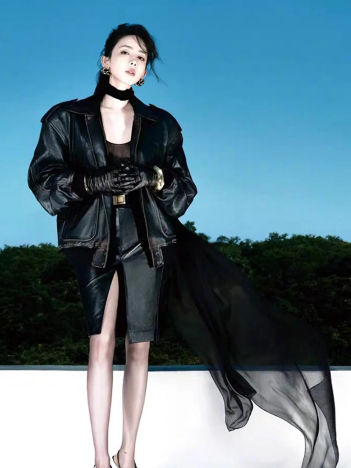 

Ele High Waist PU Leather Slim Fit Midi Skirt Busin Casual Vintage Sle Women's Faion Spring Autumn Seasonal Skirt