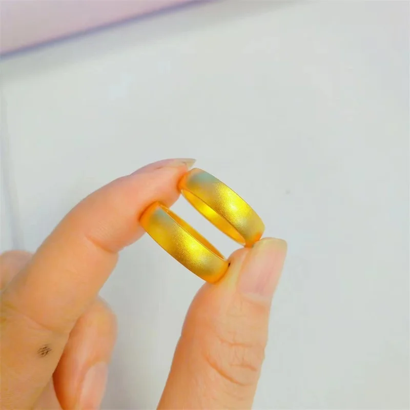 Original 24K gold closed 5mm wide face ring, inheriting the frosted ancient method AU999 gold couple's ring jewelry gift