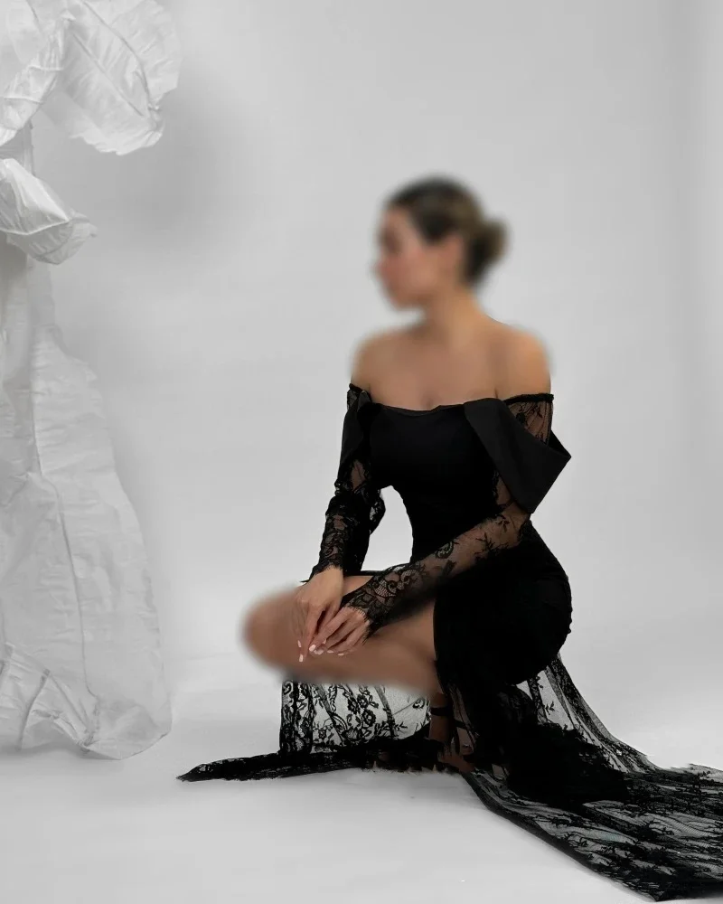 MD Elegant Lace Prom Dresses Off Shoulder Appliques Long Sleeves Formal Dress Side Slit Backless Ball Gowns Customized 2025