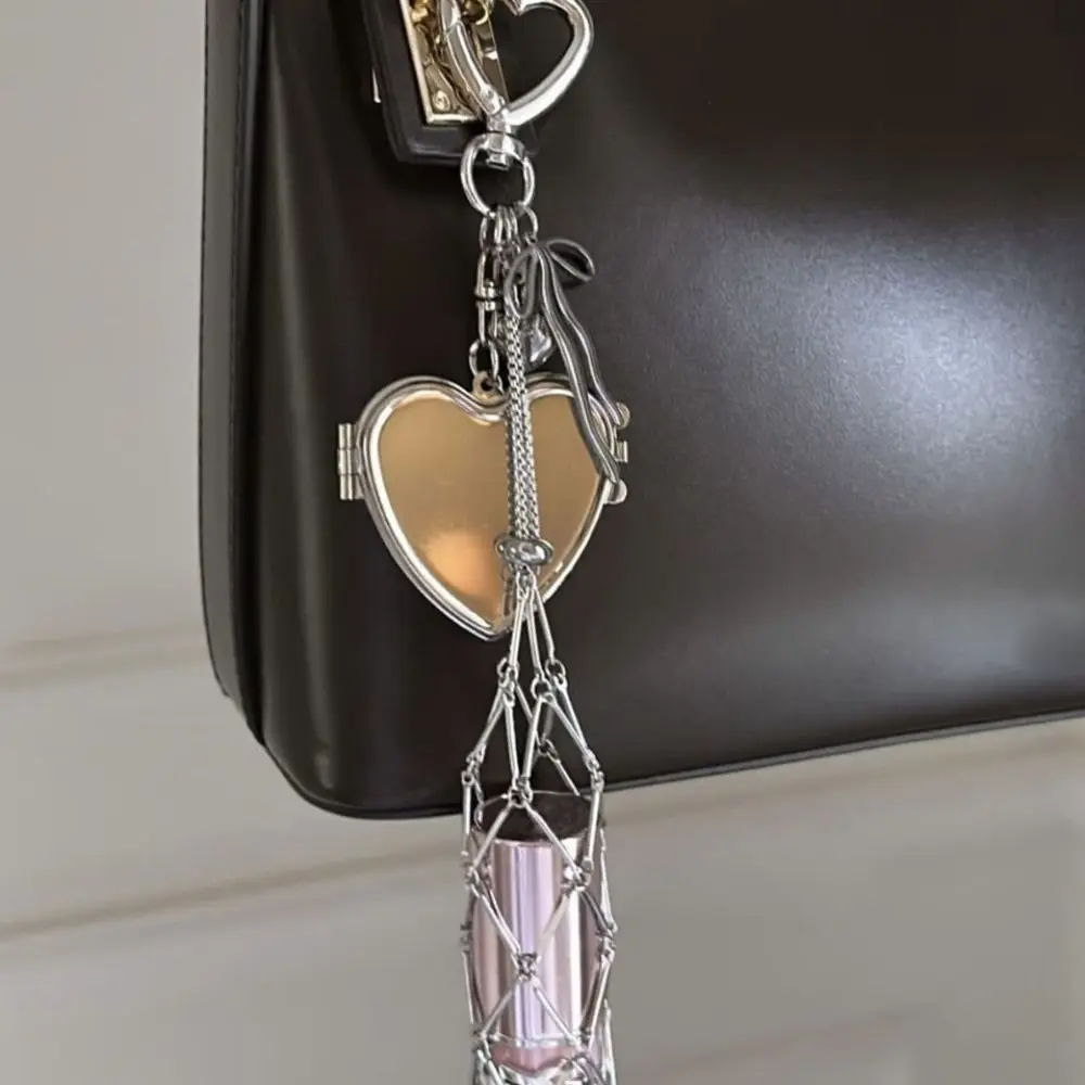 Stainless Steel Metal Net Pocket Lipstick Bag Keychain Interchangeable Charm Bag Accessories Lip Balm Keychain Silver Color Y2K