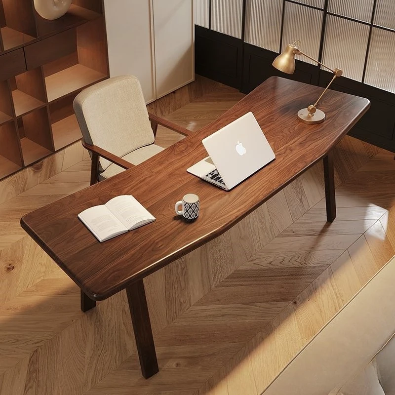 

Italian minimalist pure solid wood desk designer boss log workbench home study curved desk