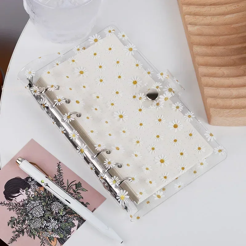 

A7/A6 Cute Daisy Spiral Binder Notebook Agenda Cover with Storage Bag Kawaii Transparent School Diary Journal Planner Stationery