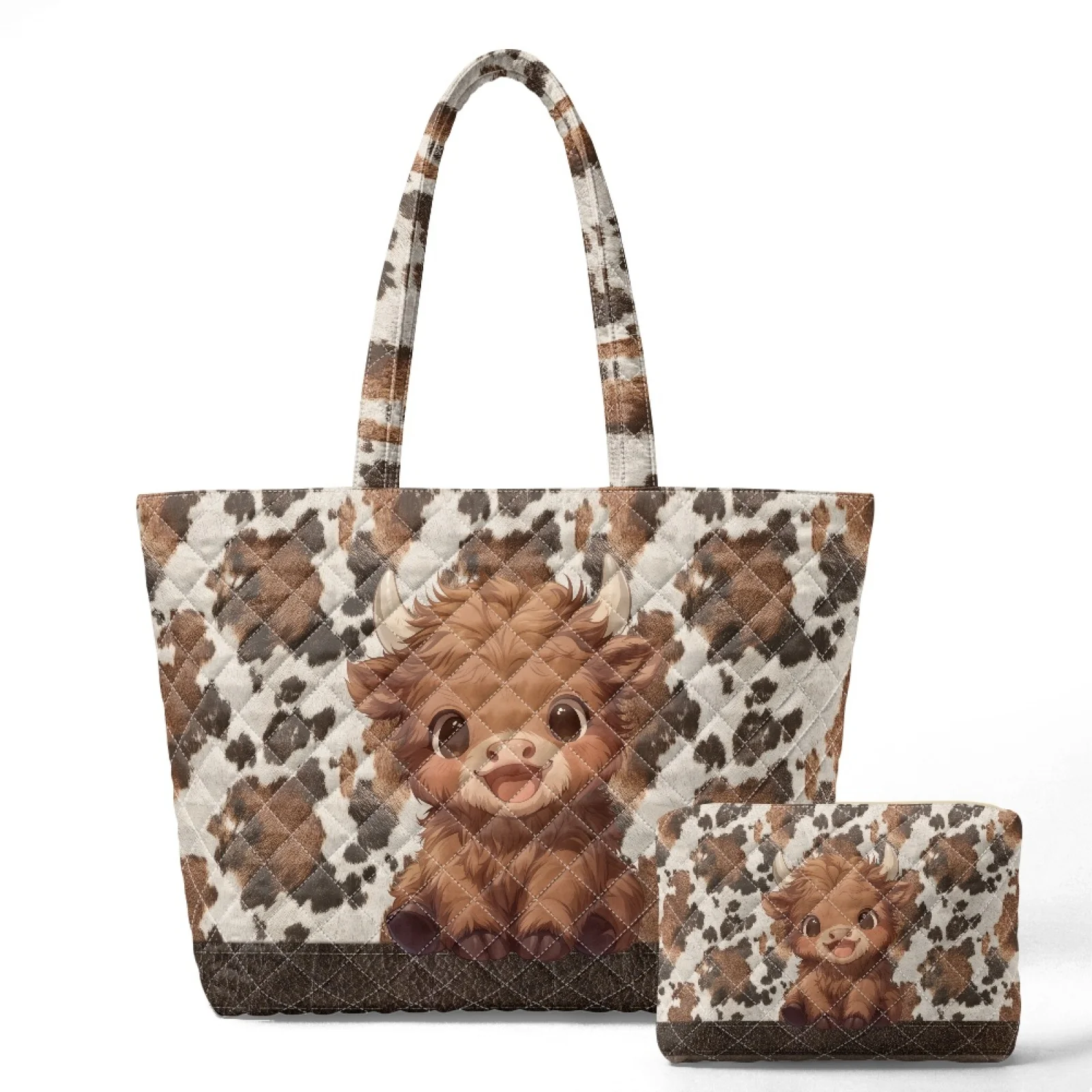 Coloranimal Floral Skull 2026 New 2 Piece Quilted Tote Bag with Wallet Casual Purses and Handbags Set