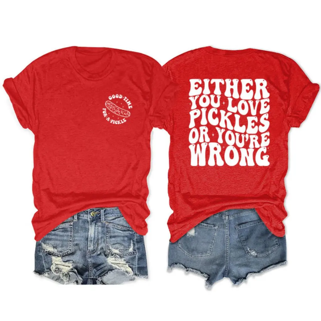 

Women's Casual round Neck T-shirt Short Sleeve Pickle Theme in Stock Fashion Top for All Sizes