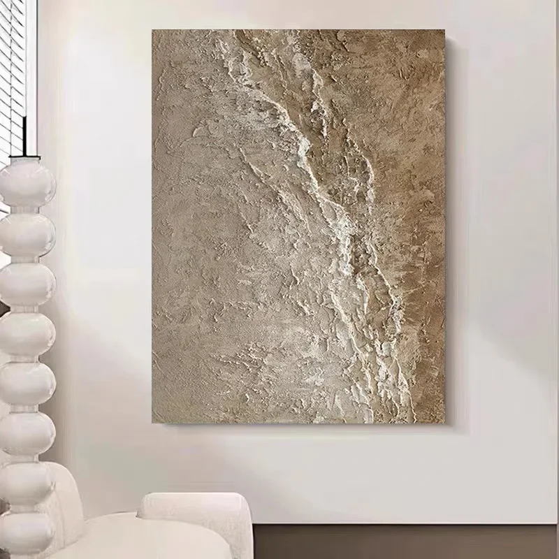 

Hand painted oil painting modern simple living room sofa background wall decorative painting wabi sandy wind thick texture porch