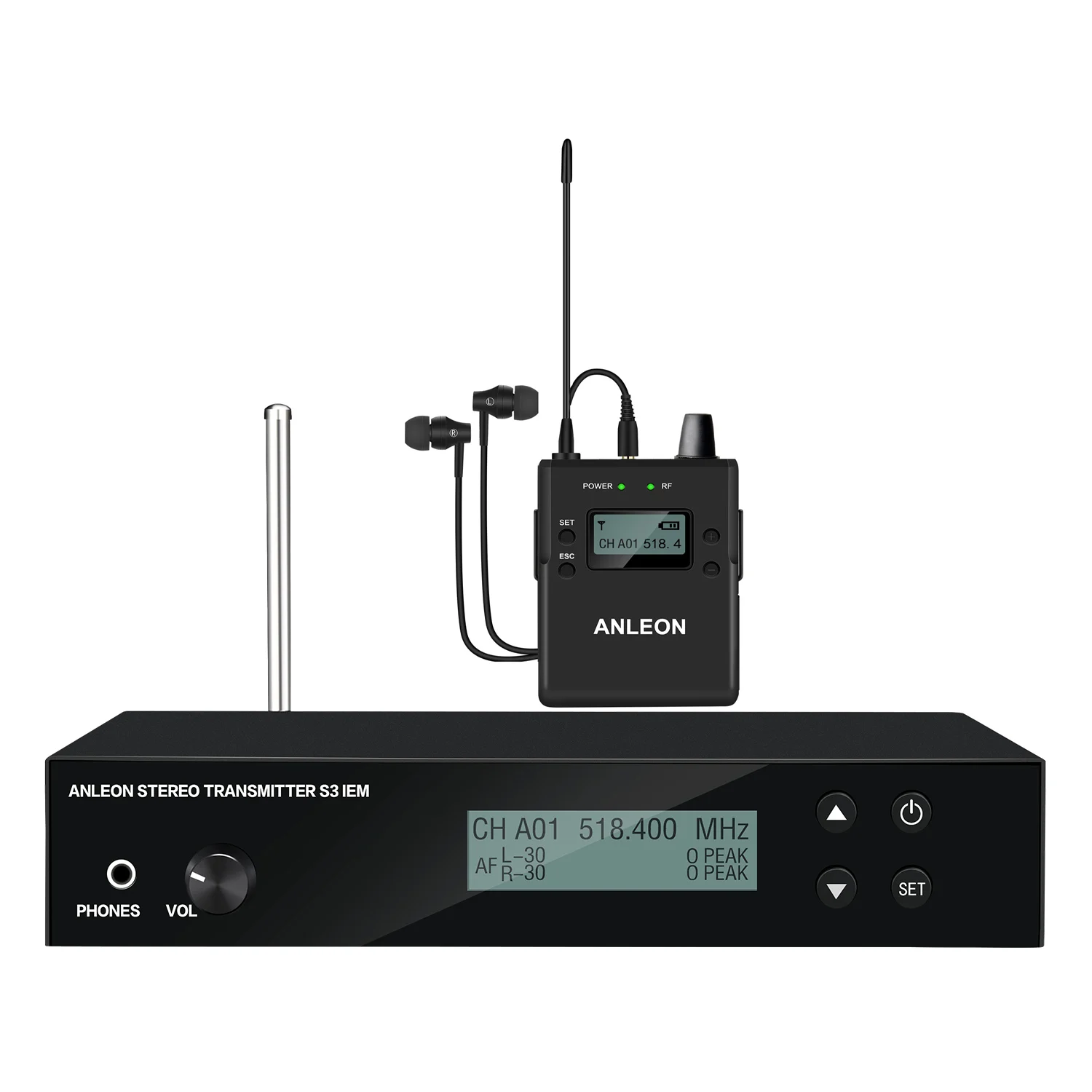 ANLEON S3 UHF Stereo Wireless In-Ear Monitor IEM System 518-554MHz Ear Monitoring Professional Digital Sound Stage