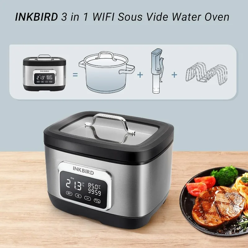 Inkbird Wifi Sous Vide Cooker,700W Sous Vide Machine,8 Quart Water Oven with Rack Divider and 14 Preset Recipes