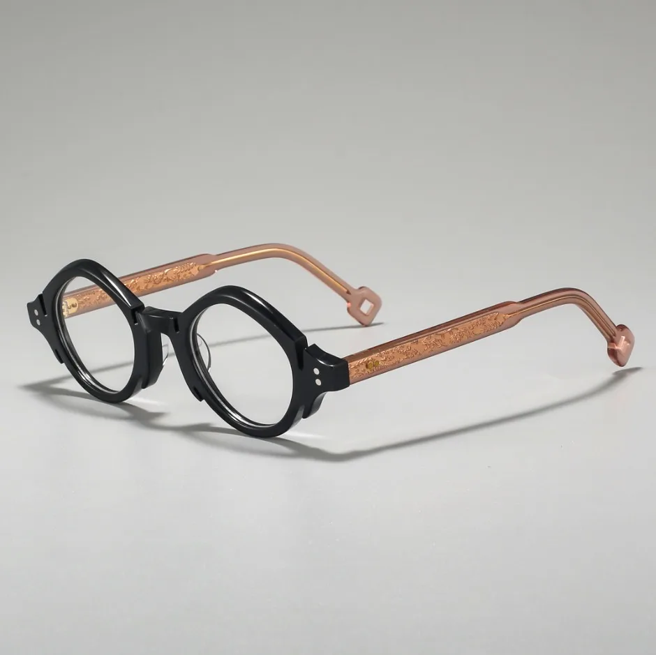 

New Thick Acetate Luxury Women's Round Glasses Frame Classic Fashion Men's Optics Myopia Glasses Frames for Man Hand Made Glass