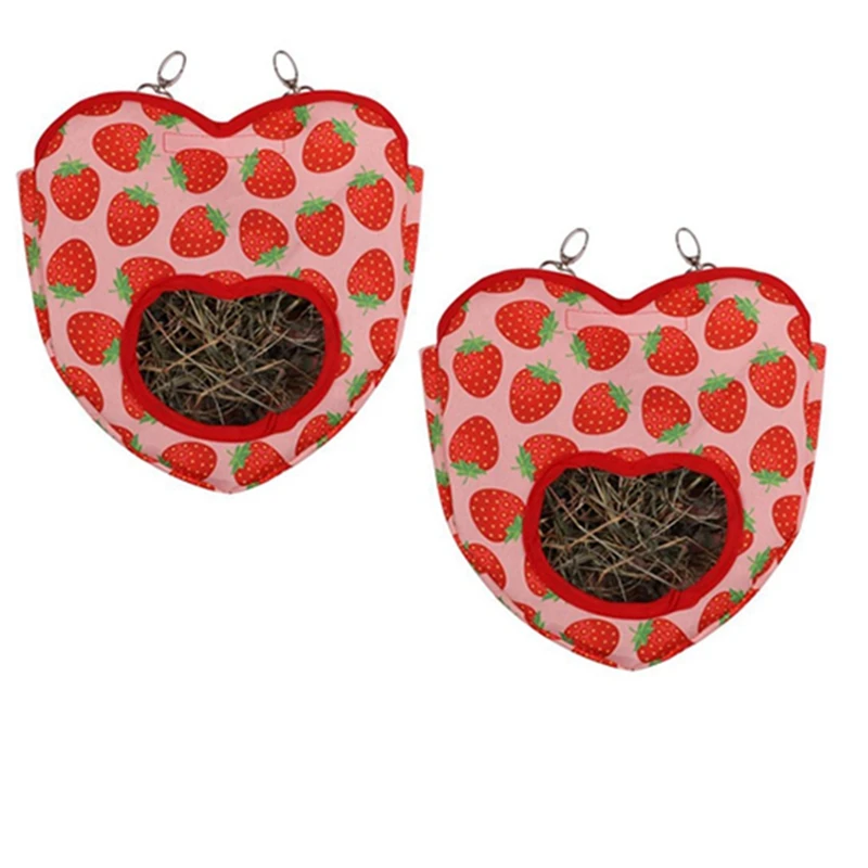 2PCS Heart-Shape Hanging Bag Guinea Pig Hanging Bag Hanging Pouch Small Animals Feeder Holder A