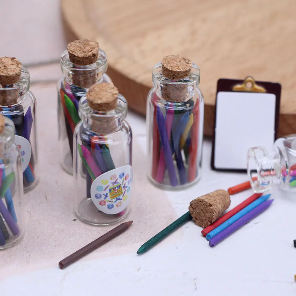 

2 набора декоративных мини-карандашей в стеклянных бутылочках: свежие цвета, гладкие линии для украшения миниатюрных домиков, комнат, коробок, микроландшафтов