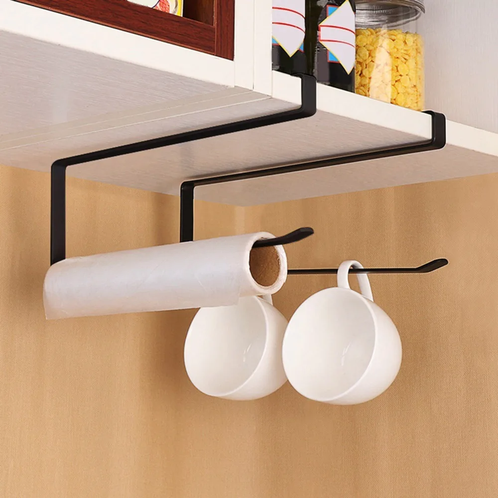 2PCS Practical Steel Paper Towel Holder Black 2.2cm Thickness Kitchen Storage Organizer 26cm Under Cabinet Holder Laundry Room