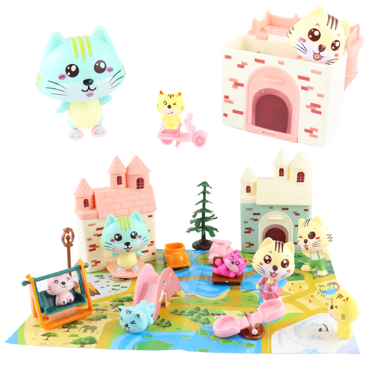 

Pretend Play Toy Fashion Mini Pets Cat House Toys For Children Play House Interactive Cat Care Center Toy Accessories Kids new