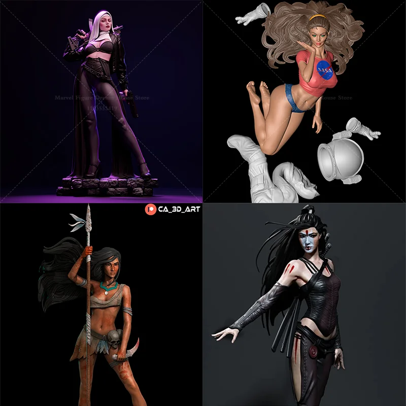 

1/24 1/18 Scale Killer Nun Double Guns Female Warrior Indigenous DIY Self-assembled GK 3D Resin Un-panited Doll White Model