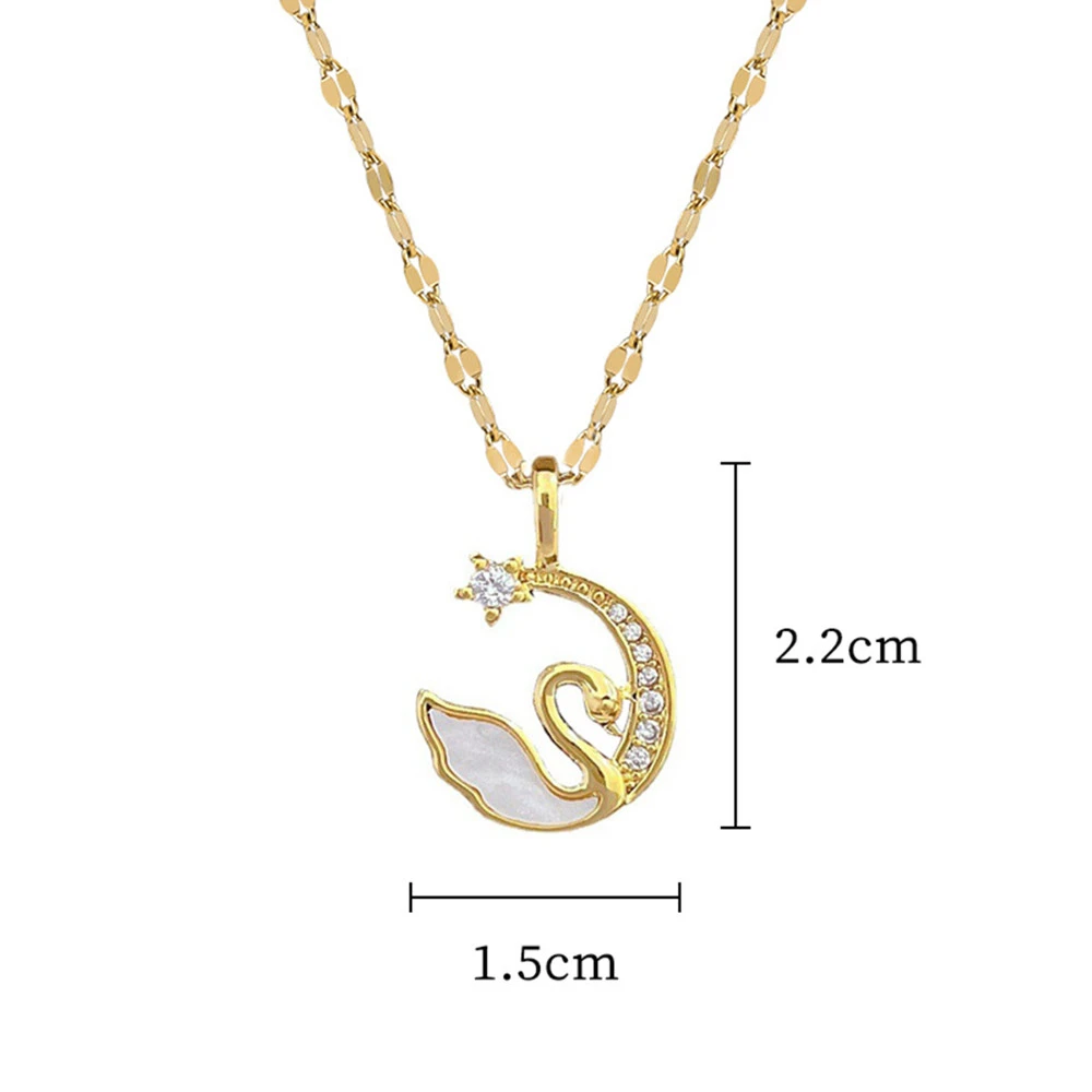 Stainless Steel Clavicle Chain CZ Pave Zircon Swan Charm Necklaces Moon Pendant Choker For Women Christmas Gift Boho Jewelry