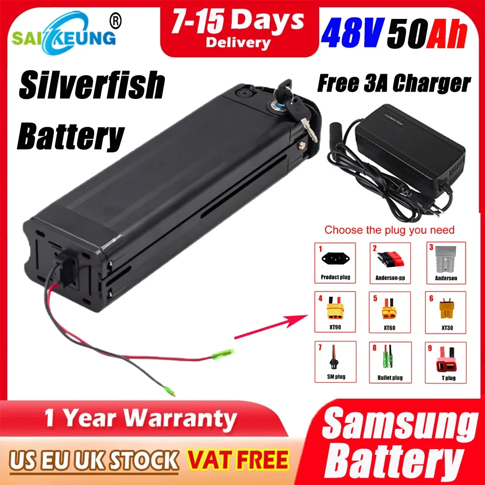 

13s5p Akku Accu SilverFish Electric Bike Battery 48v 20ah 40 50 60ah 2000w Bateria De Litio 36V 52V 60V 72V 30AH Lithium Battery