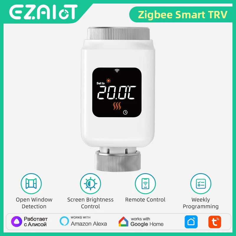 

Умный термостат радиатора Tuya Zigbee3.0, приводной клапан, регулятор температуры, домашняя автоматизация, пульт дистанционного управления с Alexa Google