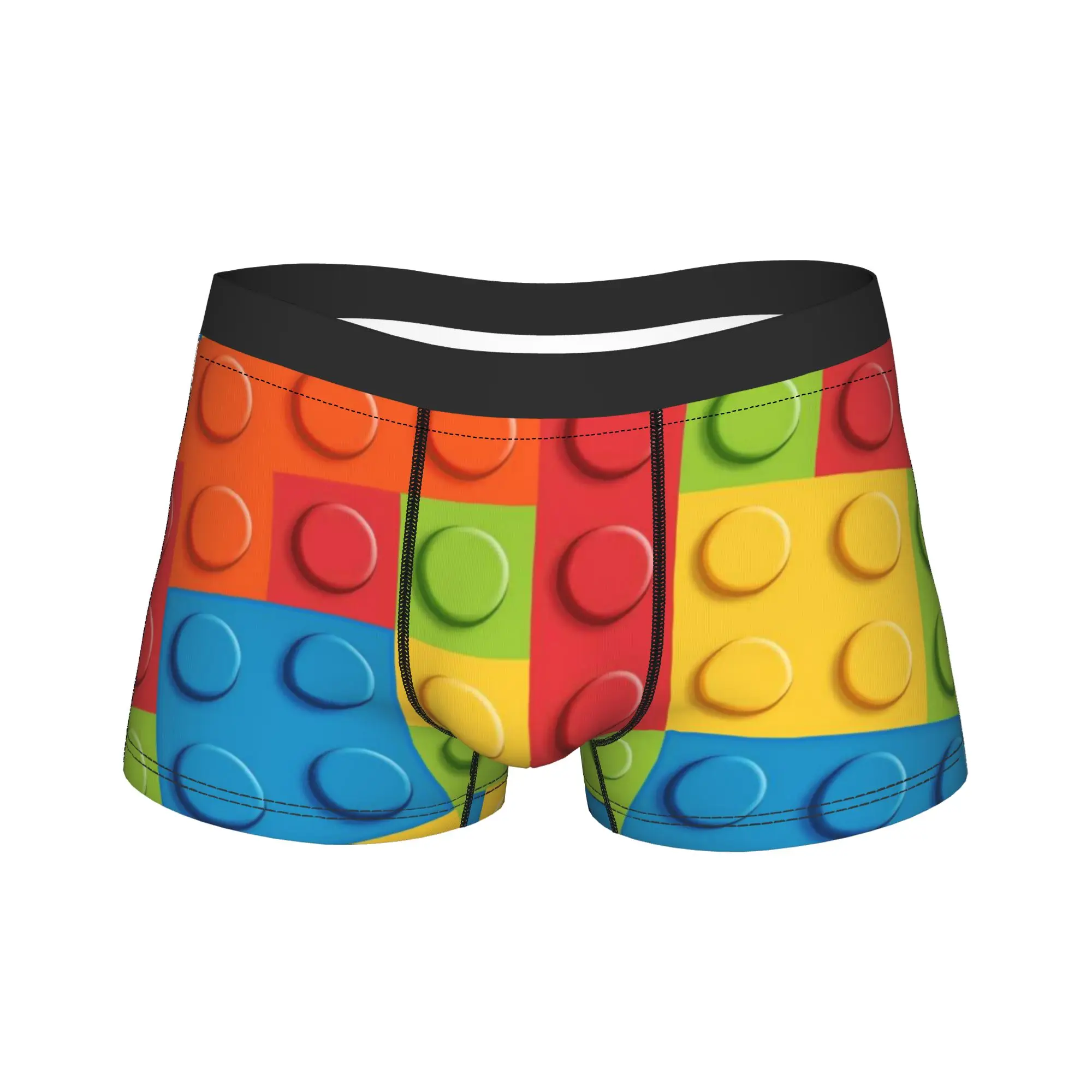 Colorful Building Brick Pattern Trunk Legos Texture 3D Pouch Underwear Quality Customs Shorts Briefs Sexy Soft Men Panties 2XL