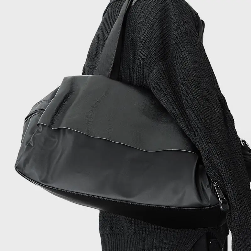 European/American Fashion Genuine Leather Nylon Fabric Splicing Large Capacity Shoulder Bags Multifunctional Sports Fitness Bag