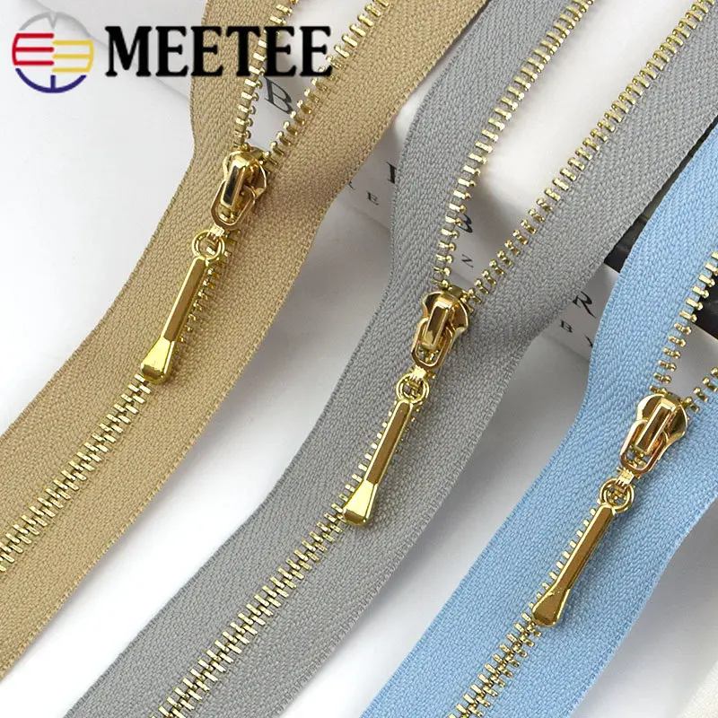 2/5pcs Meetee 3# Open-End Metal Zippers 40-70cm Long Golden Teeth Zip for Clothes Bags Purse Coat Decorative Sewing Accessories