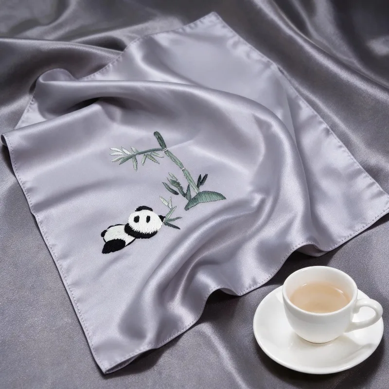 35x35CM Hand-embroidered Silk Gray Handkerchief Washcloth Towel