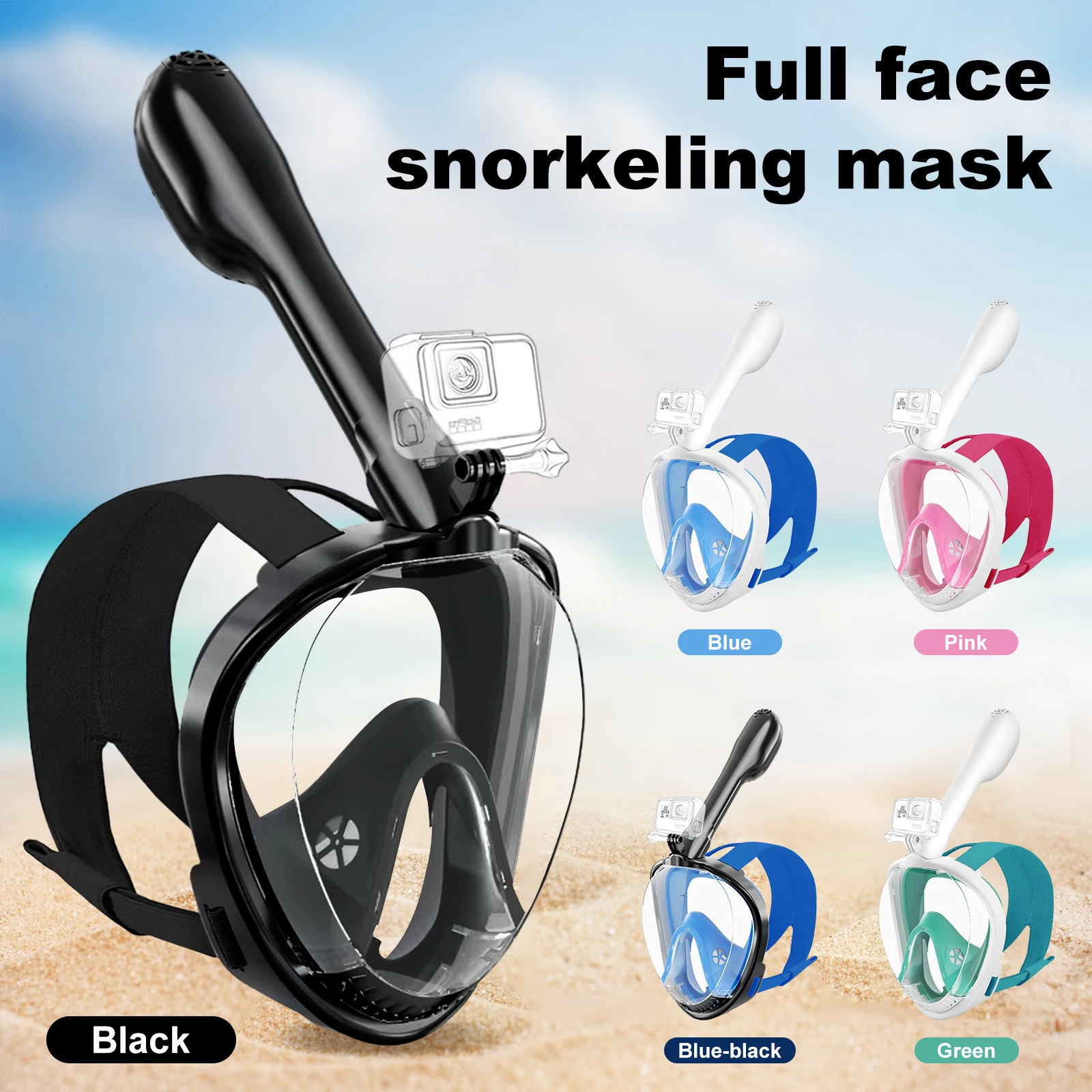 

Full Face Adult Single Hose Snorkeling Mask Scuba Safe Breathing Waterproof With Camera Mount Adjustable Strap Beach Pool Swim