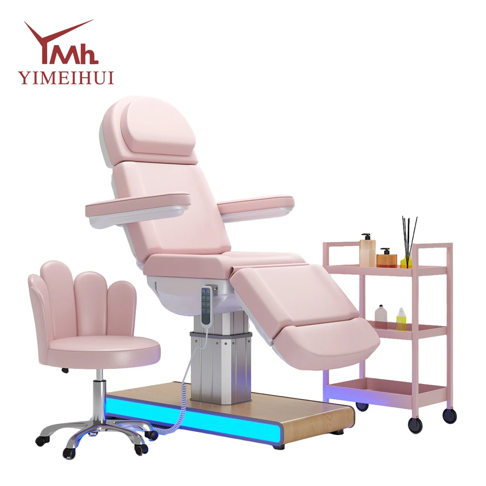 電動マッサージベッド サロン家具 ピンクゴールド フェイシャルベッド 美容サロン機器 日本式ヘッドスパベッド
