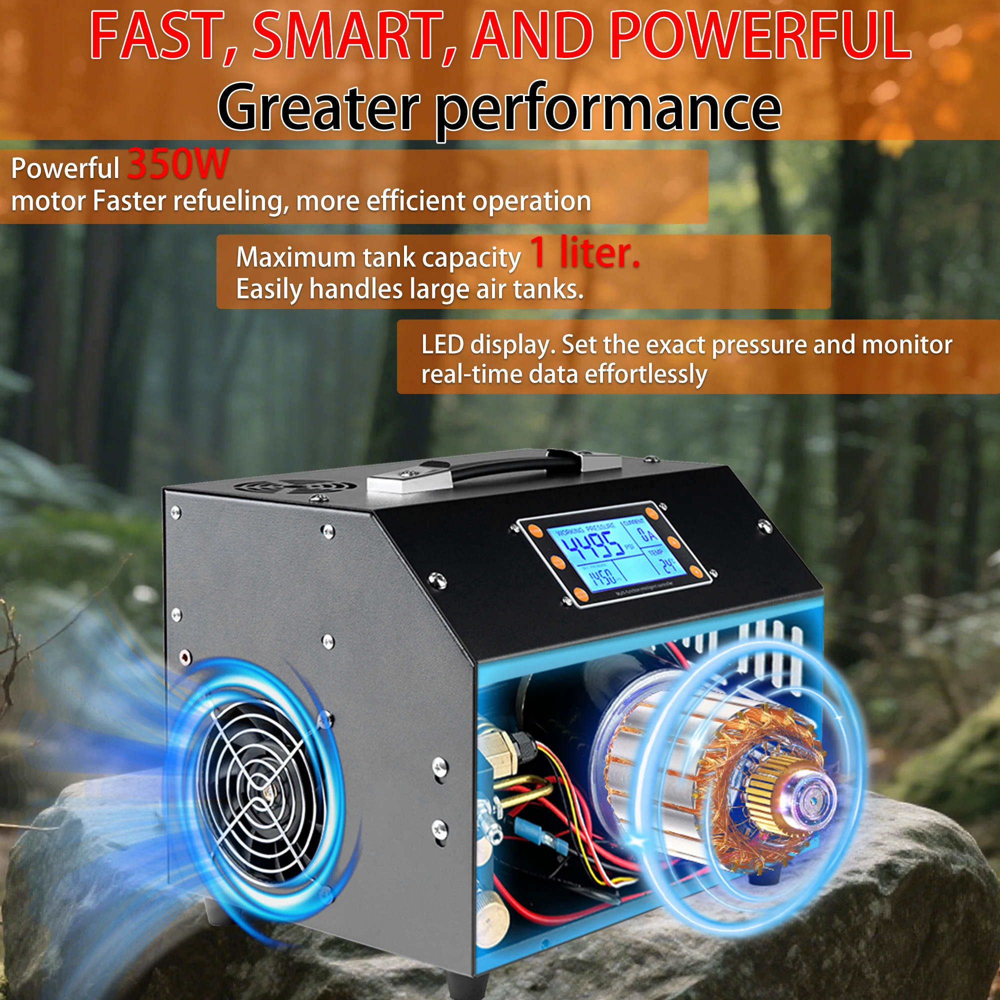 TUXING TXET063 4500Psi 300Bar 12V PCP compresseur d'air affichage LCD arrêt automatique numérique avec 12V puissance PCP réservoir de plongée fusil pistolet à air
