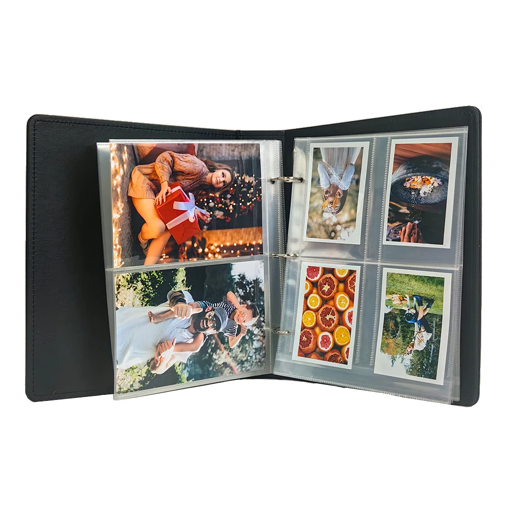 PLRBOK A5 Premium PU Leather 3-Ring Insert Photo Album - Matte Textured Binder Cover,Single-Sided Transparent PP Plastic Sleeves