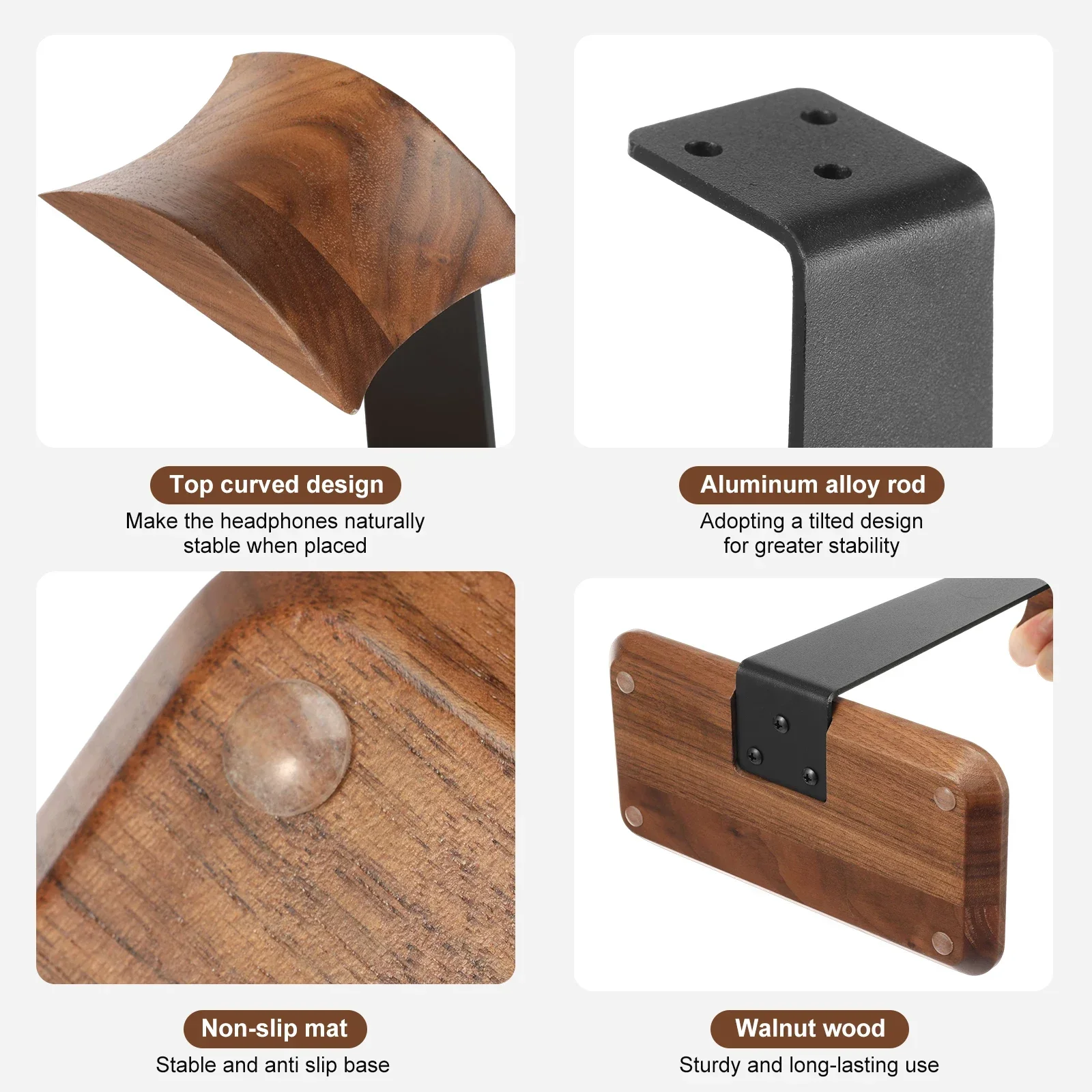 Universal Wood Headphone Stand with Storage Base Non Slip Table Headset Holder Decorative Desktop Vertical Headset Storage Rack - view 5