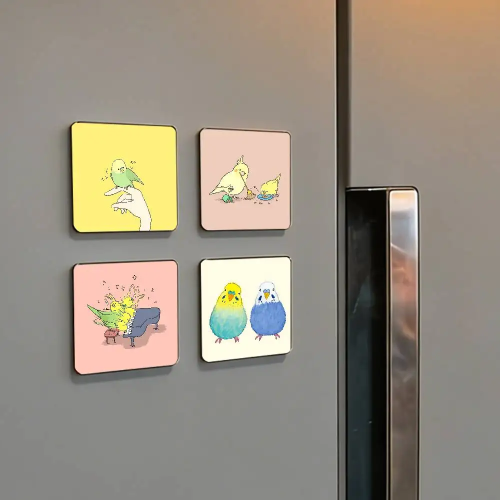 Parrot Birds Cockatiel Refrigerator Magnets Personalized Fridge Magnet Square Shape Fridge Refrigerator Wall Door Decoration