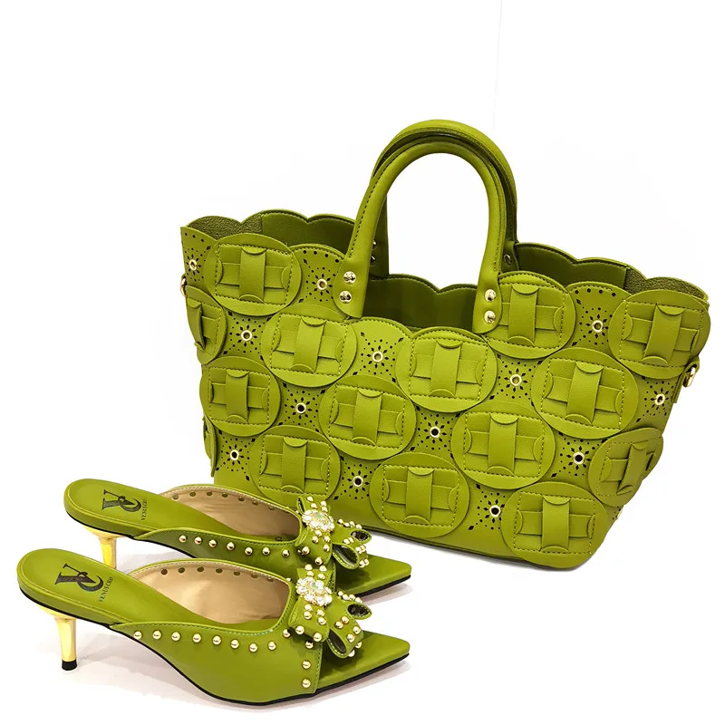 Italian Design Leopard Spots Pattern Shoes Women and Bag Matching Set Patent Leather For Party Fashion Comfortable Middle