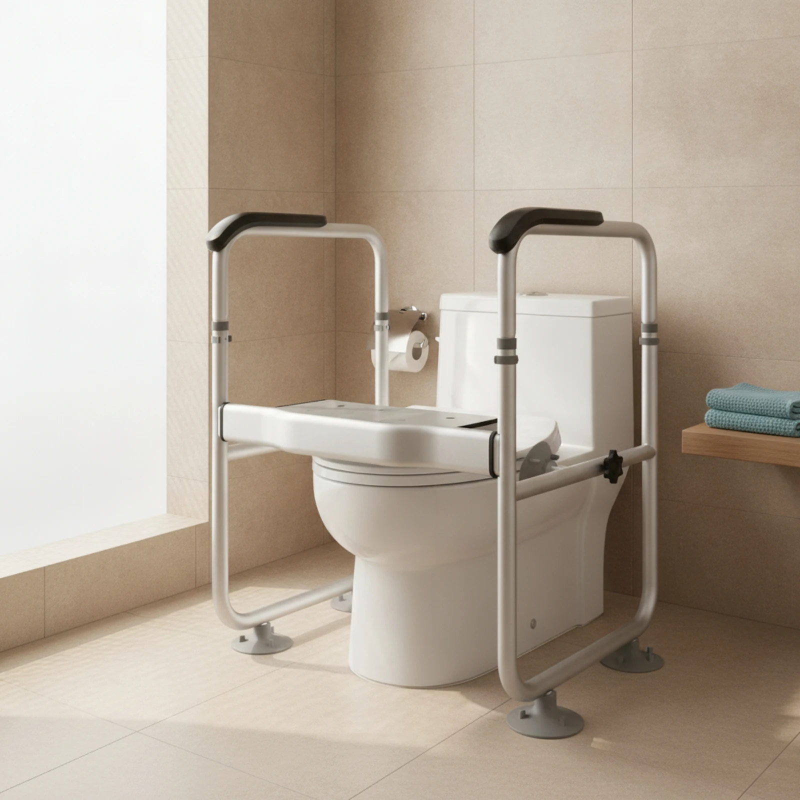 Toilet Safety Rail Supportive Toilet Safety Frame Bathroom Grab Bar Long-Lasting Grab Bar with Decorative Covers Secure