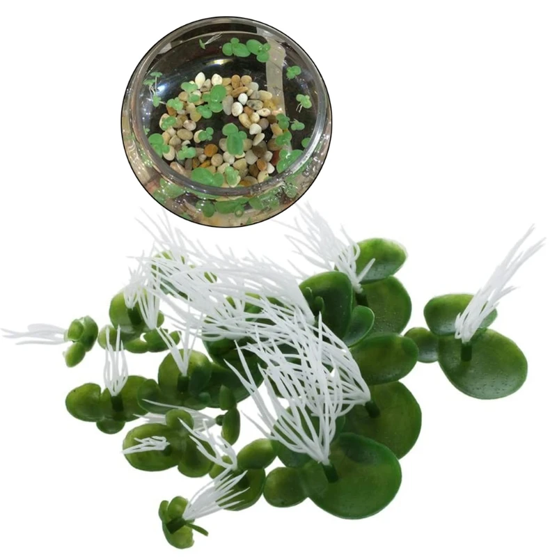 f92b duckweed เทียม 18pcs ลอยใบใบมีชีวิตเหมือนสีเขียวที่มีลักษณะเป็นปลาสีขาวสำหรับการตกแต่งถัง 3 ขนาดพลาสติก Leav