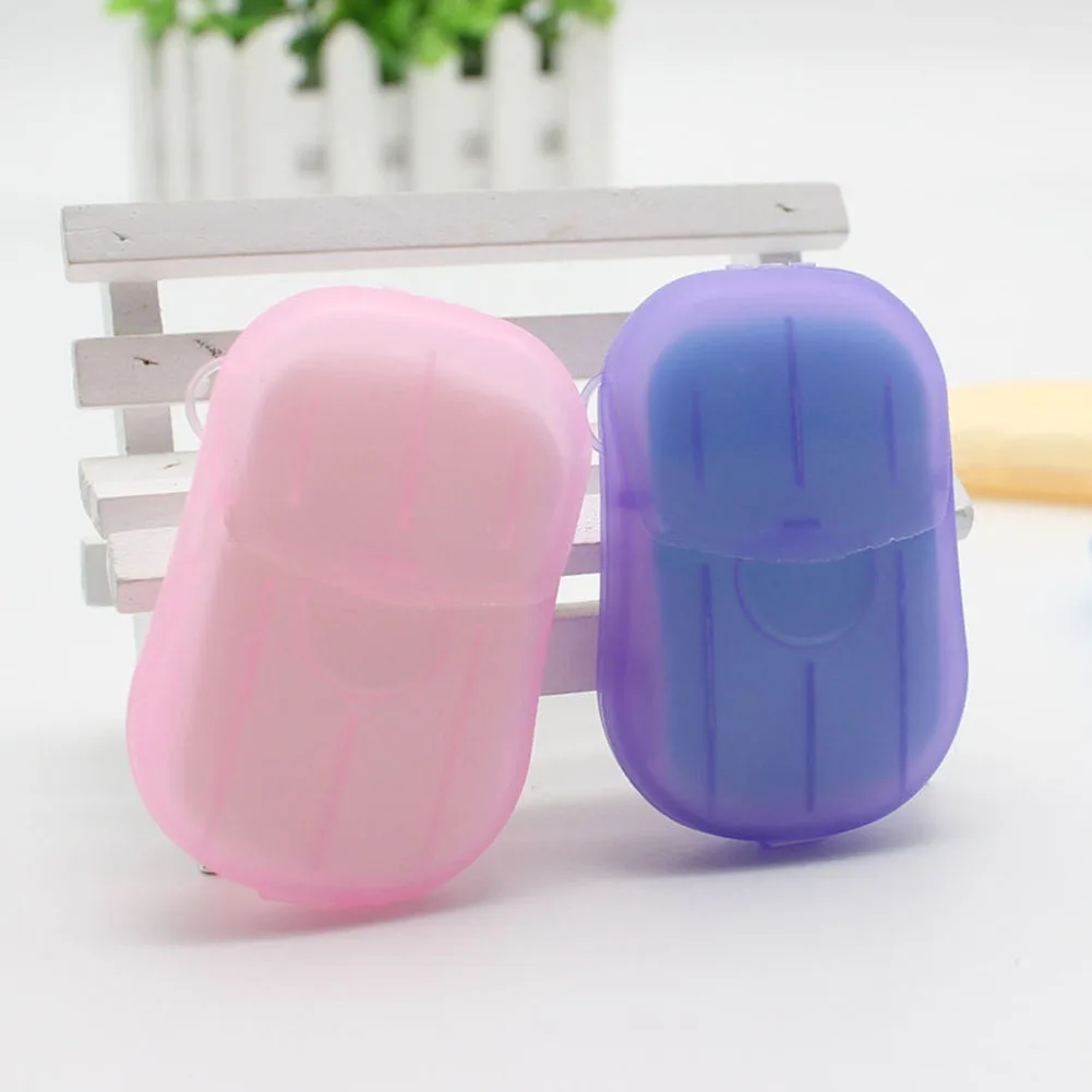 أوراق صابون ورقية للسفر للاستعمال مرة واحدة، أوراق صابون ورقية صغيرة صديقة للبشرة، شريحة صابون محمولة مع صندوق للتخييم والمشي لمسافات طويلة