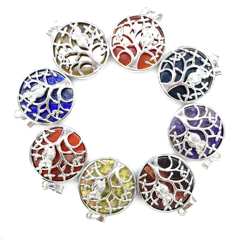 

Fashionable Natural Stone Bozvana Crystal Agate Tiger Eye Owl Tree Of Life Pendant For Men and Women Lucky Mascot Spirit Jewelry