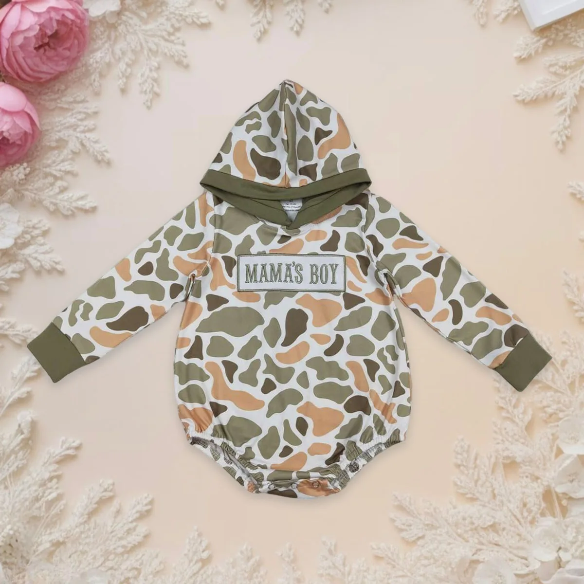 

Newborn Infant Baby Boy Long Sleeve Embroidery Mama's Southern Orange Camo Hoodie Romper Bodysuit Toddler Kids Clothes Jumpsuit