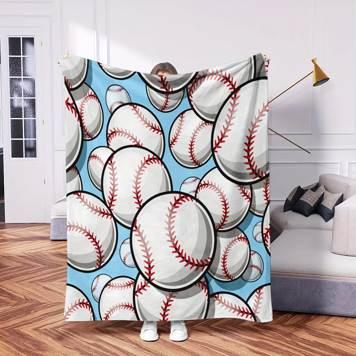 1pc Vibrant Baseball Design Flannel Throw Blanket - Soft, Cozy, and Lightweight for Couch, Sofa, or Travel - Perfect Holiday Gif