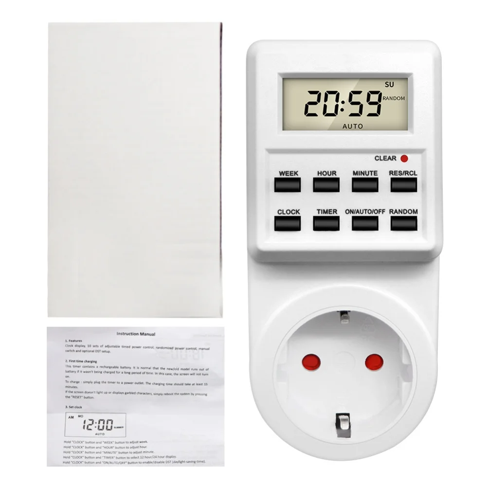 Intelligent Timer Socket with 8 Key Control for Hours Minutes and Days Supporting Daylight Saving and Randomized Scheduling