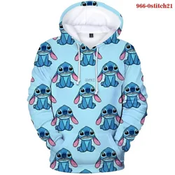 MINISO Disney Classic Boy Cartoon Cute Animation Stitch 3D New Printed Sweater Hooded Long Sleeve Top New Loose Pullover Clothes