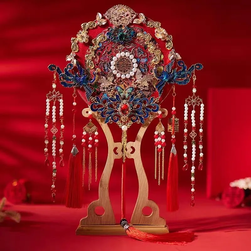 Wedding Fan Chinese Style Exquisite Wedding Xiuhe Tuan Fan Handmade Wedding Red Double Sided Household Decorative Fan ZG840