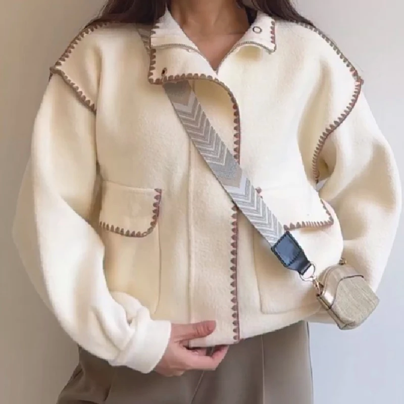 Women's Color Block Knit Cardigan Sweater Coats Stand Collar Open Front Zip Up Oversized Casual Commuter Autumn Cozy Outerwear