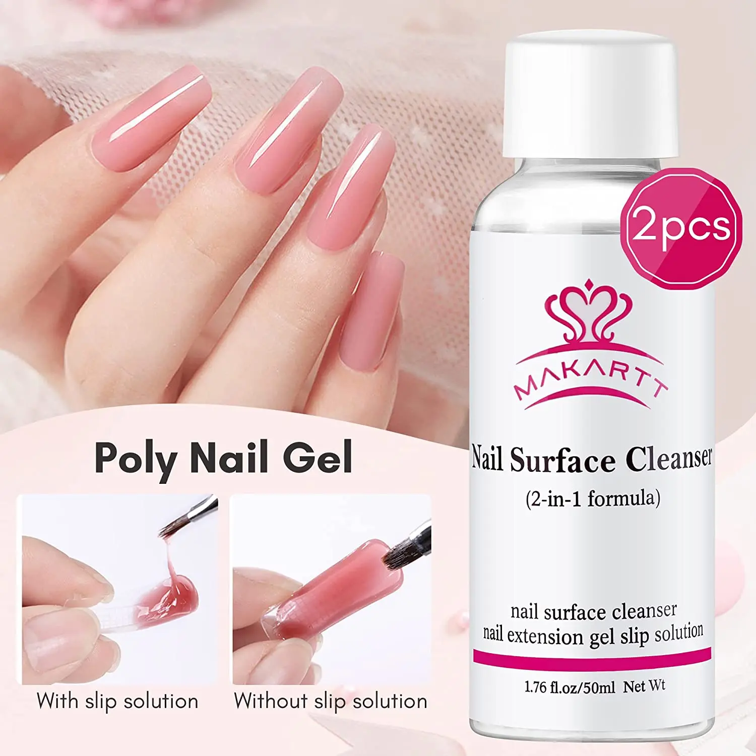 Makartt Solução Deslizante para Gel de Unhas Poly 3 em 1 Fórmula Limpador de Unhas Removedor de Esmalte Solução Deslizante Gel de Extensão de Unhas Poly