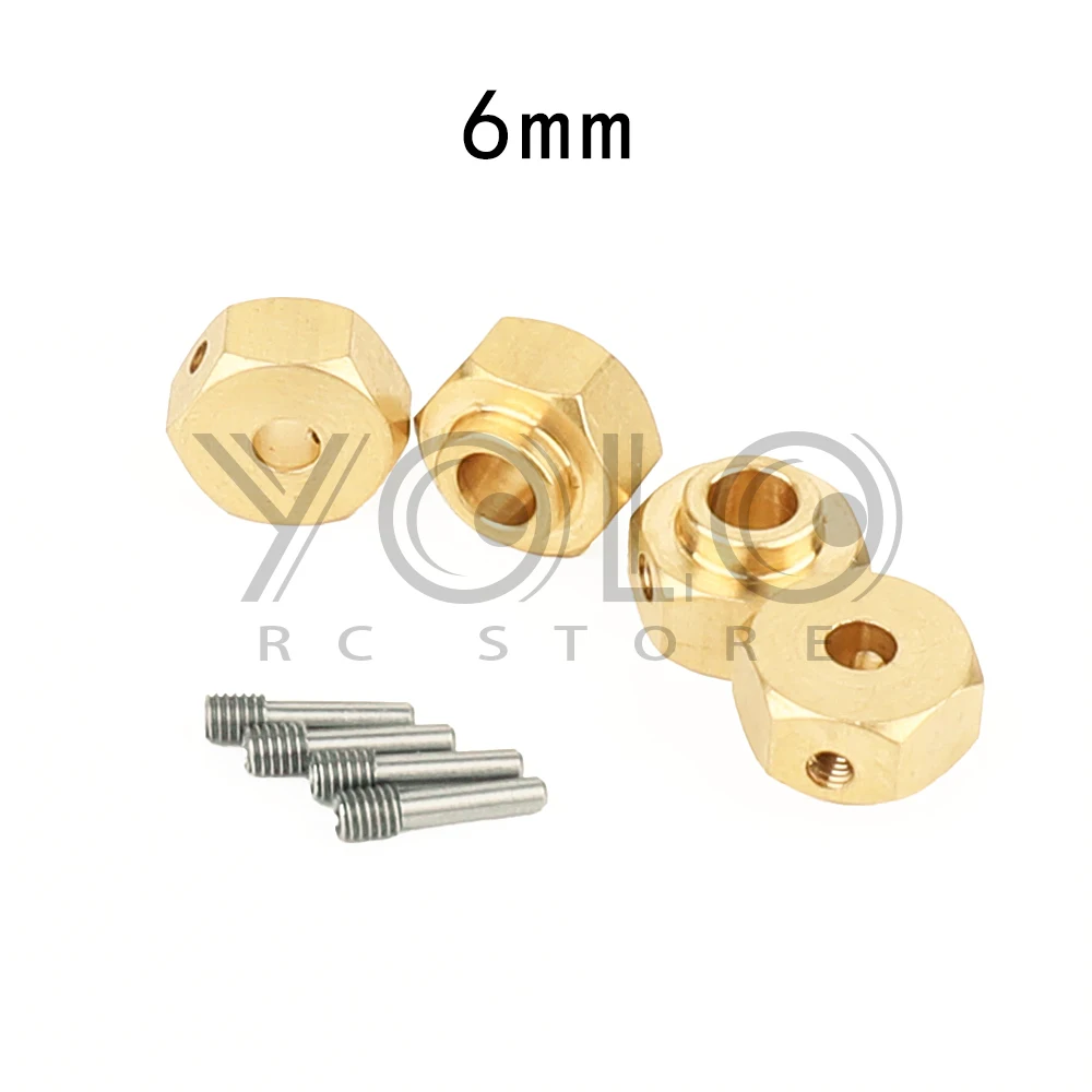 4pcs 6mm 7mm 8mm 9mm 10mm 12mm Heavier Brass 12mm Wheel Hub Extended Adapter for 1/10 RC Crawler Car TRX4 TRX6 Upgrade Parts