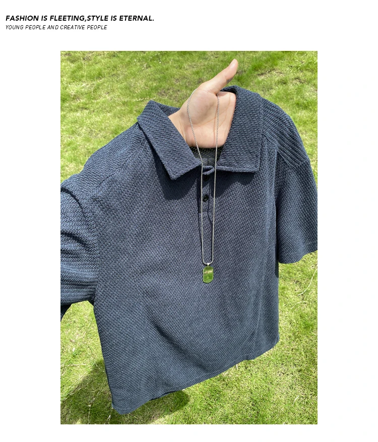 Herren Oversized Polo Kurzarm-Oberteil mit Wabenstruktur, Reverskragen für Freizeit, Pendeln und Alltag – Detail 22