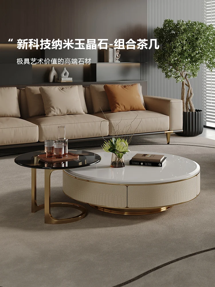 Customized Light Luxury and Minimalist Stainless Steel Villa Home Living Room Modern Crystal Rock Plate Tea Table Combination