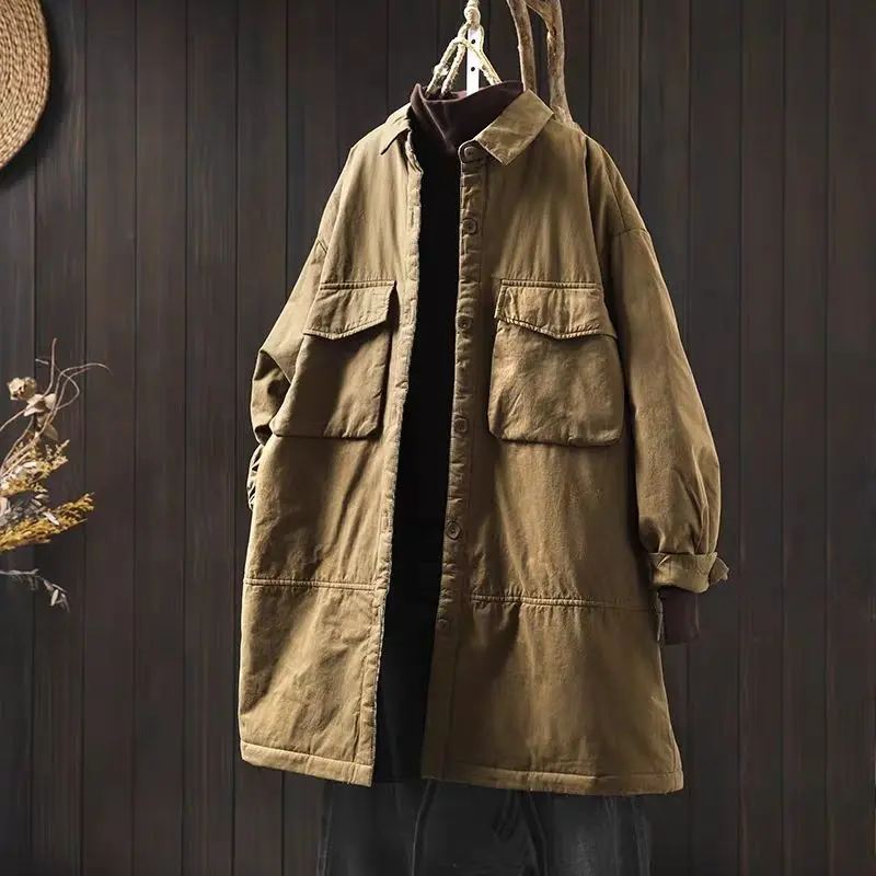 Autumn and Winter New Women's Down Cotton Jacket Commuting Workwear Loose Windbreaker Cotton Jacket
